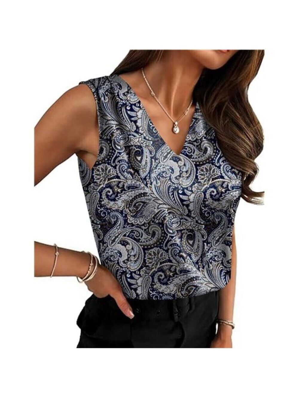 Lightweight Black & White Satin Summer Tank Top V Neck Casual Camisole Blouse